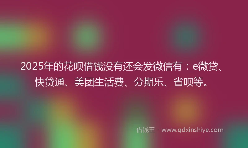2025年的花呗借钱没有还会发微信有：e微贷、快贷通、美团生活费、分期乐、省呗等。
