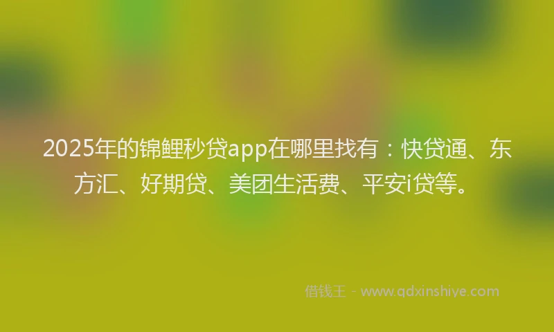 2025年的锦鲤秒贷app在哪里找有：快贷通、东方汇、好期贷、美团生活费、平安i贷等。