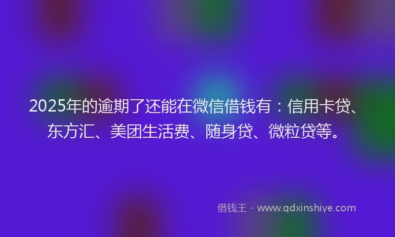 2025年的逾期了还能在微信借钱有：信用卡贷、东方汇、美团生活费、随身贷、微粒贷等。