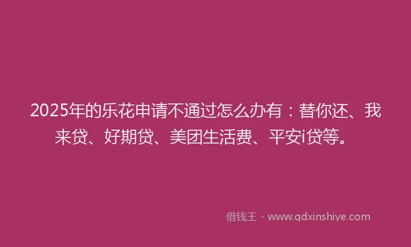 2025年的乐花申请不通过怎么办有：替你还、我来贷、好期贷、美团生活费、平安i贷等。