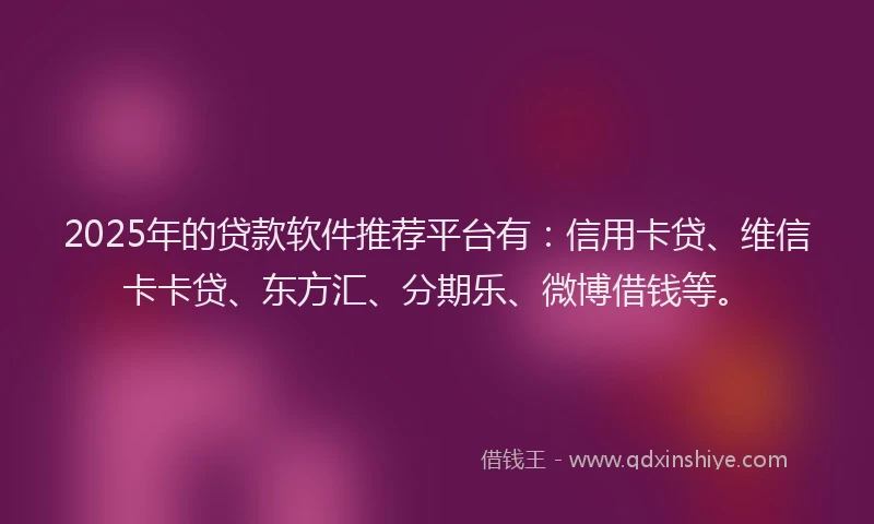 2025年的贷款软件推荐平台有：信用卡贷、维信卡卡贷、东方汇、分期乐、微博借钱等。
