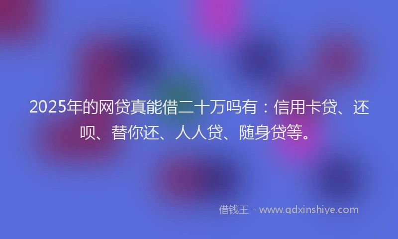 2025年的网贷真能借二十万吗有：信用卡贷、还呗、替你还、人人贷、随身贷等。