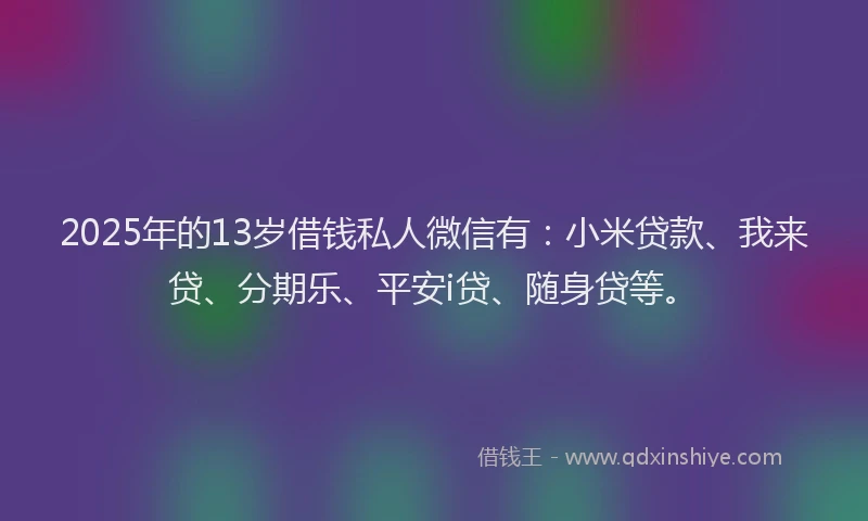 2025年的13岁借钱私人微信有：小米贷款、我来贷、分期乐、平安i贷、随身贷等。