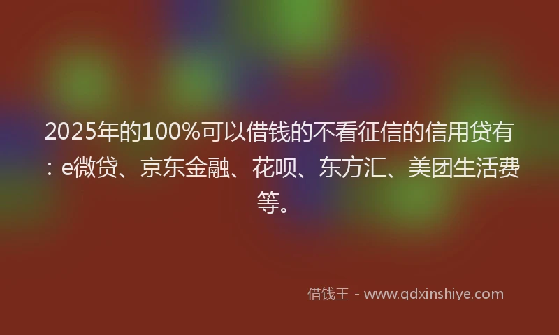 2025年的100%可以借钱的不看征信的信用贷有：e微贷、京东金融、花呗、东方汇、美团生活费等。