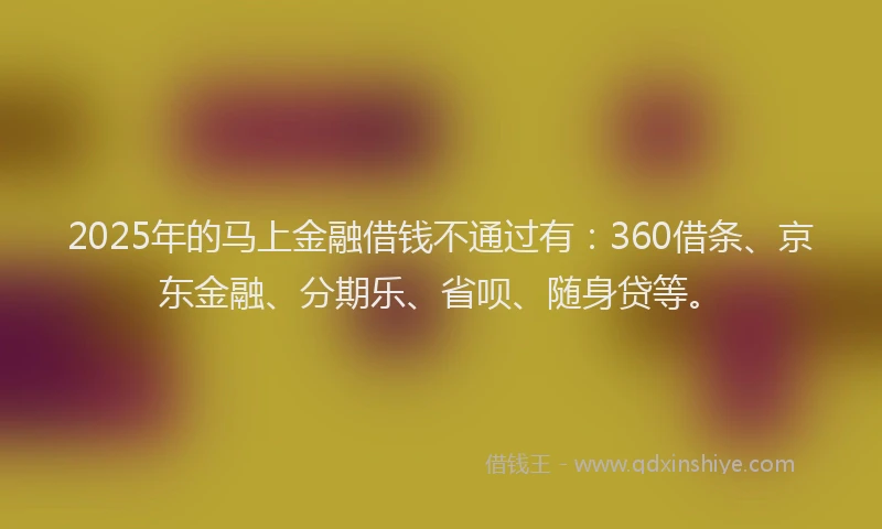 2025年的马上金融借钱不通过有：360借条、京东金融、分期乐、省呗、随身贷等。