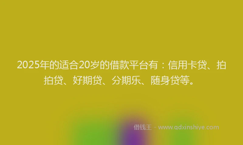 2025年的适合20岁的借款平台有：信用卡贷、拍拍贷、好期贷、分期乐、随身贷等。