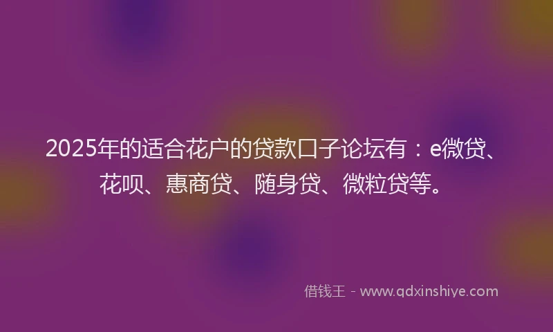 2025年的适合花户的贷款口子论坛有：e微贷、花呗、惠商贷、随身贷、微粒贷等。