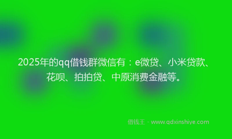 2025年的qq借钱群微信有：e微贷、小米贷款、花呗、拍拍贷、中原消费金融等。