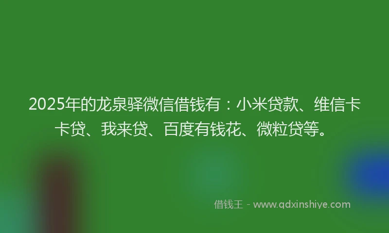 2025年的龙泉驿微信借钱有：小米贷款、维信卡卡贷、我来贷、百度有钱花、微粒贷等。