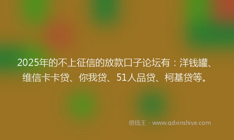 2025年的不上征信的放款口子论坛有：洋钱罐、维信卡卡贷、你我贷、51人品贷、柯基贷等。