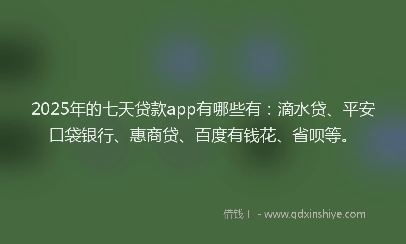 2025年的七天贷款app有哪些有：滴水贷、平安口袋银行、惠商贷、百度有钱花、省呗等。