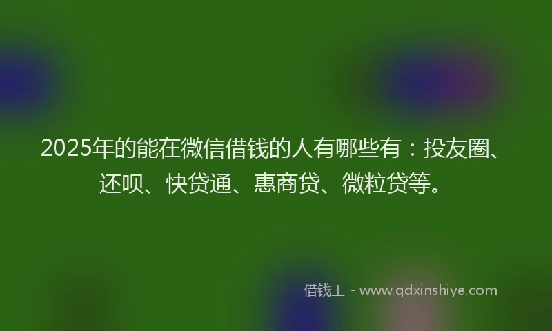 2025年的能在微信借钱的人有哪些有：投友圈、还呗、快贷通、惠商贷、微粒贷等。