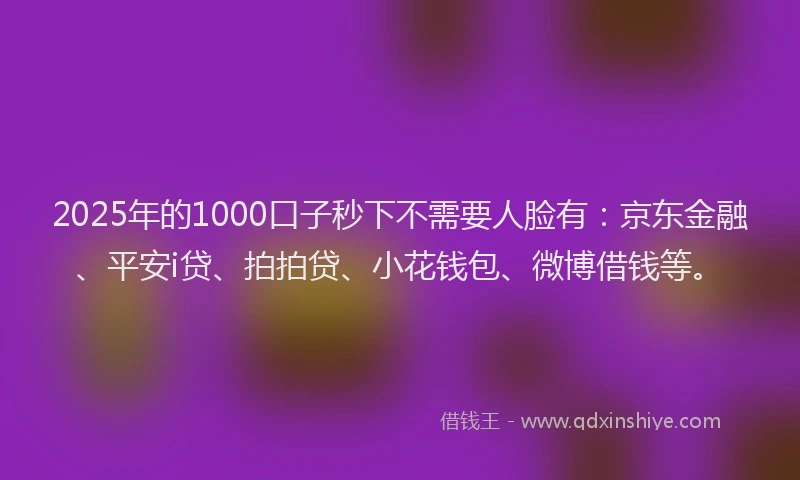 2025年的1000口子秒下不需要人脸有：京东金融、平安i贷、拍拍贷、小花钱包、微博借钱等。