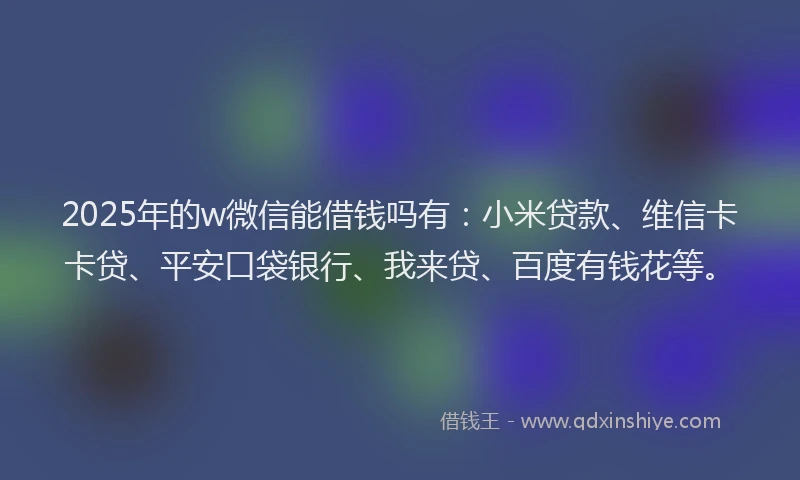 2025年的w微信能借钱吗有：小米贷款、维信卡卡贷、平安口袋银行、我来贷、百度有钱花等。