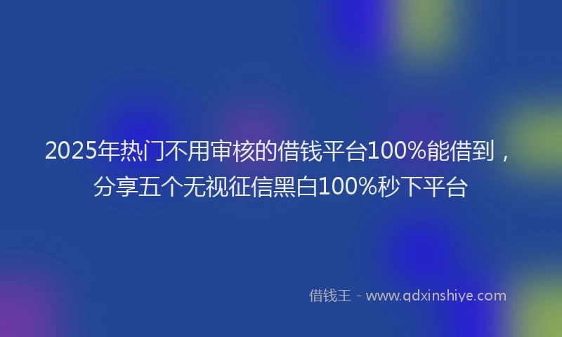 2025年热门不用审核的借钱平台100%能借到，分享五个无视征信黑白100%秒下平台