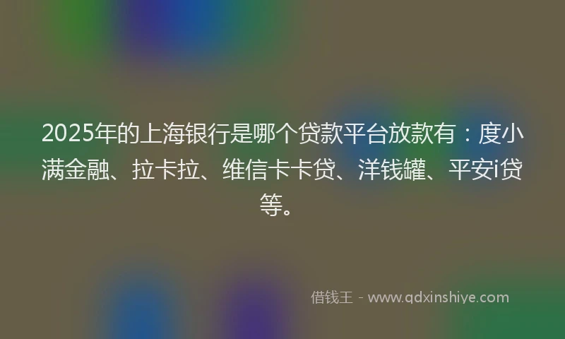 2025年的上海银行是哪个贷款平台放款有：度小满金融、拉卡拉、维信卡卡贷、洋钱罐、平安i贷等。