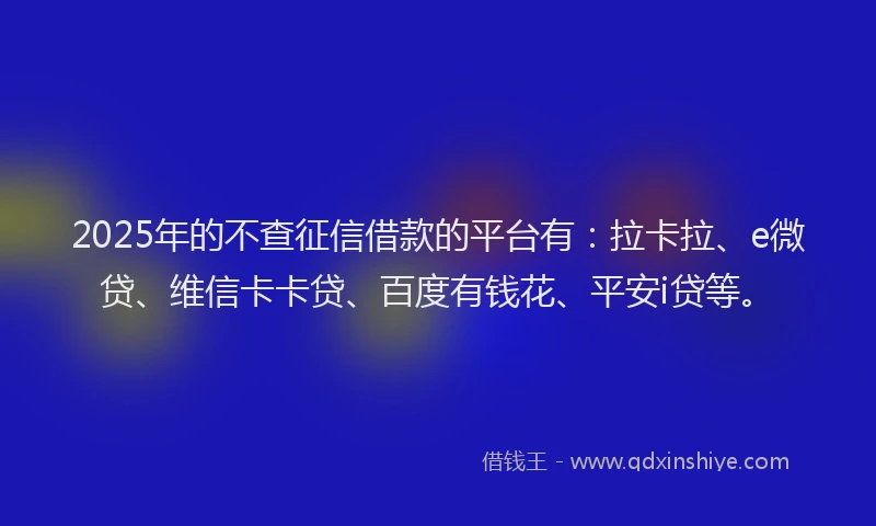 2025年的不查征信借款的平台有：拉卡拉、e微贷、维信卡卡贷、百度有钱花、平安i贷等。