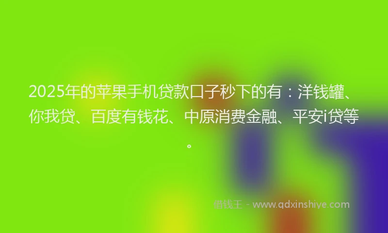 2025年的苹果手机贷款口子秒下的有：洋钱罐、你我贷、百度有钱花、中原消费金融、平安i贷等。