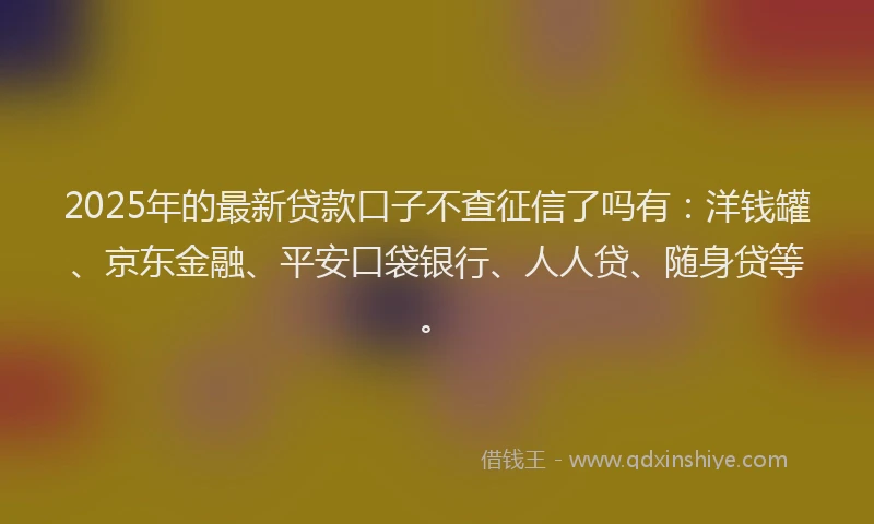 2025年的最新贷款口子不查征信了吗有：洋钱罐、京东金融、平安口袋银行、人人贷、随身贷等。