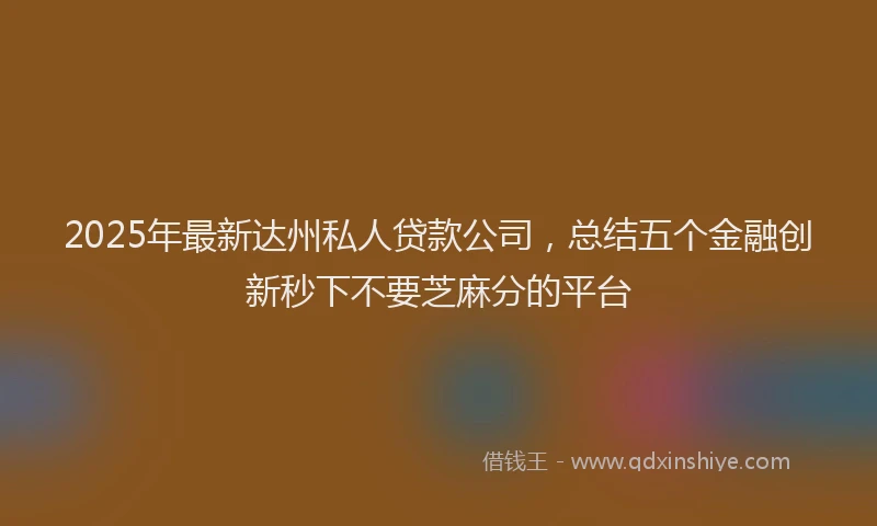 2025年最新达州私人贷款公司，总结五个金融创新秒下不要芝麻分的平台