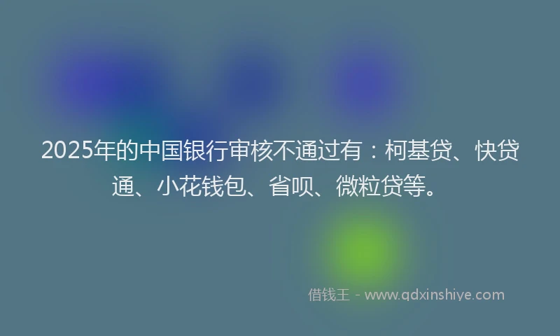2025年的中国银行审核不通过有：柯基贷、快贷通、小花钱包、省呗、微粒贷等。