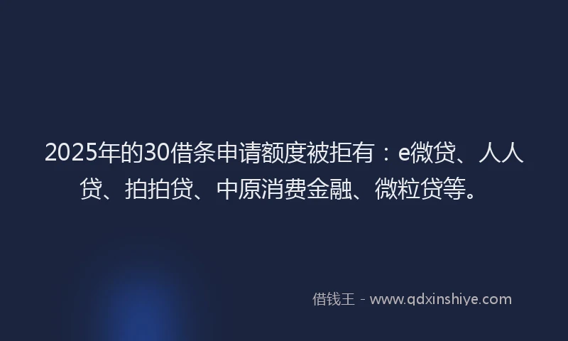 2025年的30借条申请额度被拒有：e微贷、人人贷、拍拍贷、中原消费金融、微粒贷等。