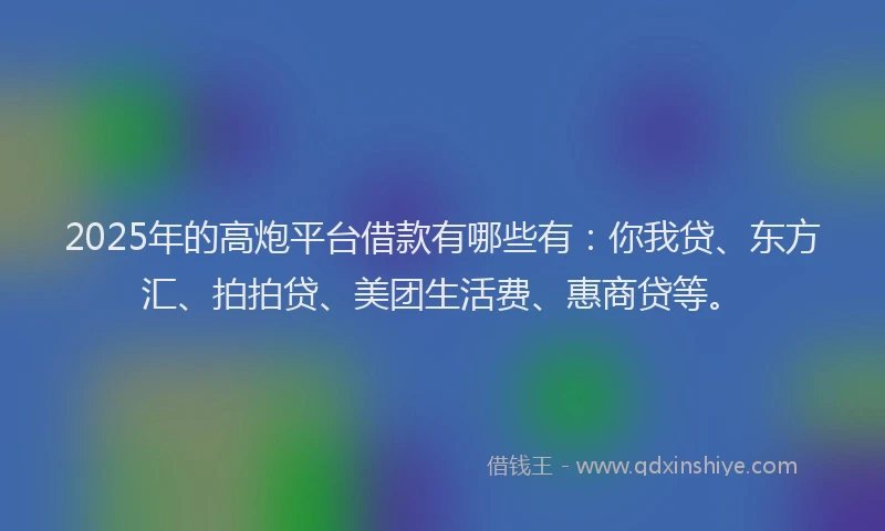 2025年的高炮平台借款有哪些有：你我贷、东方汇、拍拍贷、美团生活费、惠商贷等。