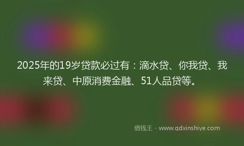 2025年的19岁贷款必过有：滴水贷、你我贷、我来贷、中原消费金融、51人品贷等。