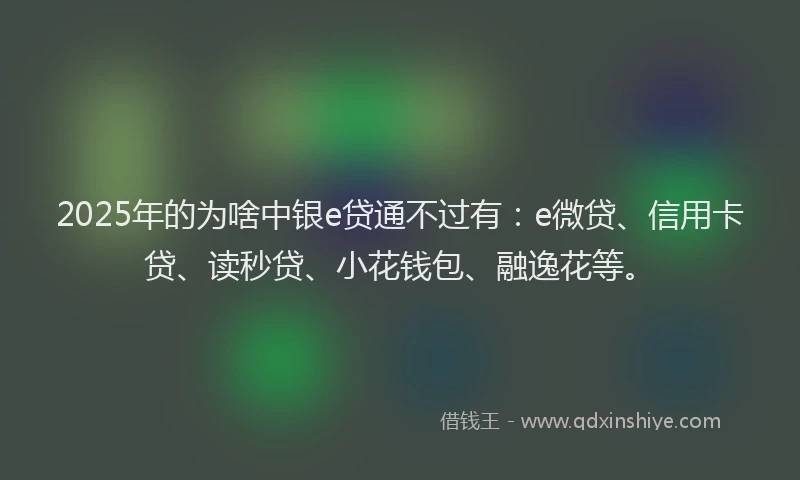 2025年的为啥中银e贷通不过有：e微贷、信用卡贷、读秒贷、小花钱包、融逸花等。