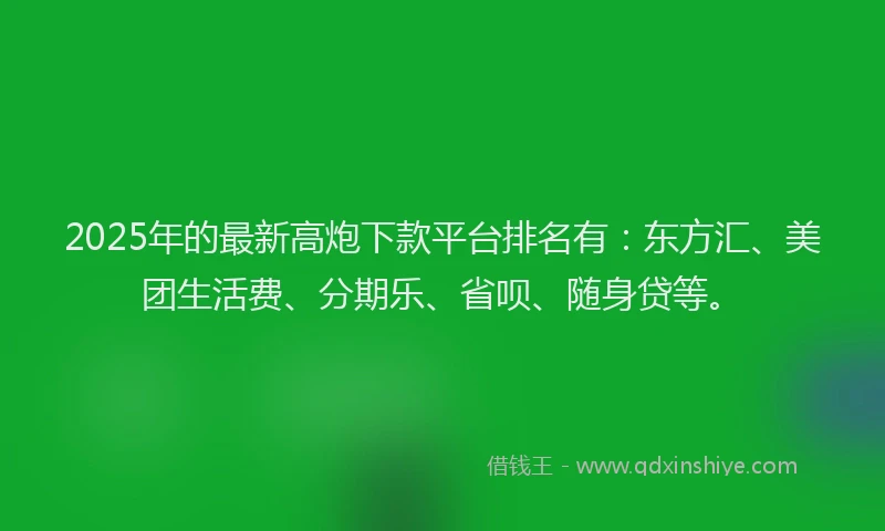 2025年的最新高炮下款平台排名有：东方汇、美团生活费、分期乐、省呗、随身贷等。