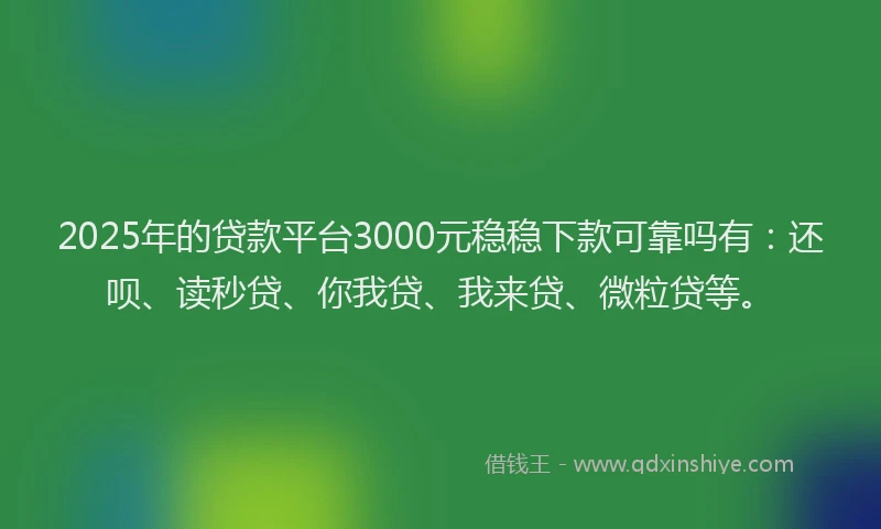 2025年的贷款平台3000元稳稳下款可靠吗有：还呗、读秒贷、你我贷、我来贷、微粒贷等。