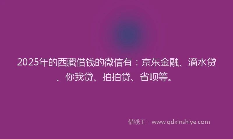 2025年的西藏借钱的微信有：京东金融、滴水贷、你我贷、拍拍贷、省呗等。