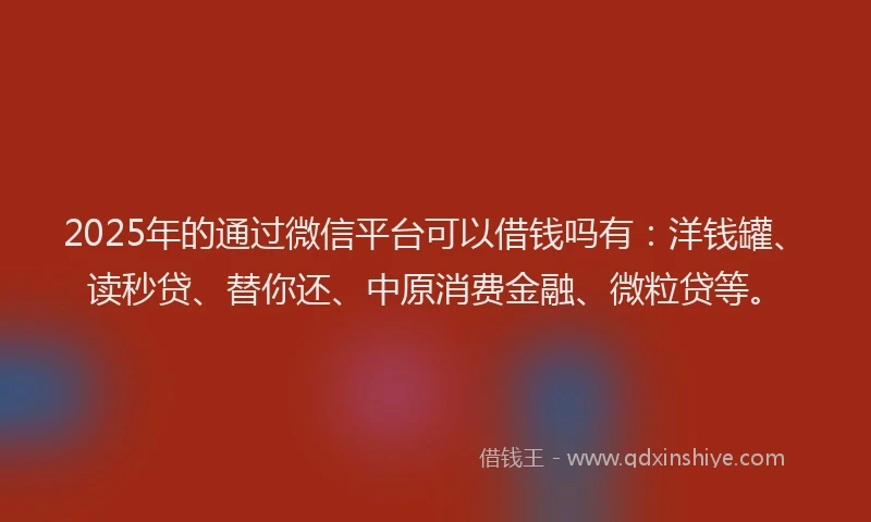 2025年的通过微信平台可以借钱吗有：洋钱罐、读秒贷、替你还、中原消费金融、微粒贷等。