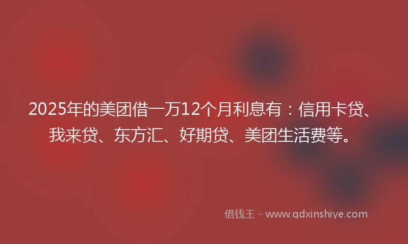 2025年的美团借一万12个月利息有：信用卡贷、我来贷、东方汇、好期贷、美团生活费等。