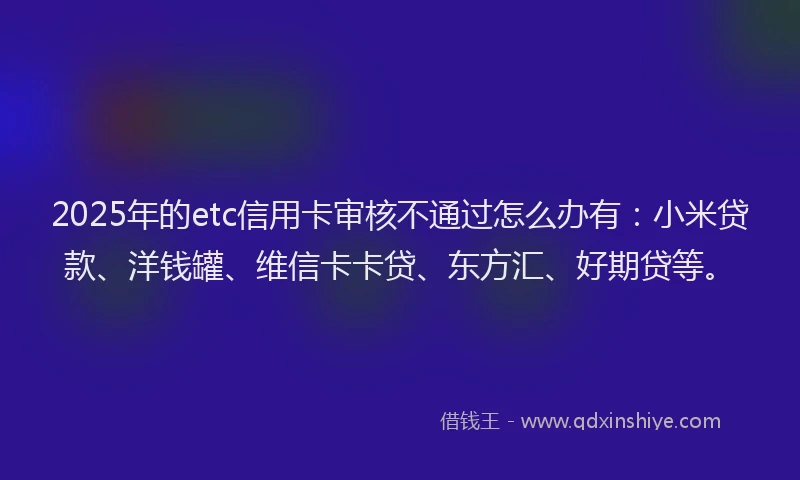2025年的etc信用卡审核不通过怎么办有：小米贷款、洋钱罐、维信卡卡贷、东方汇、好期贷等。