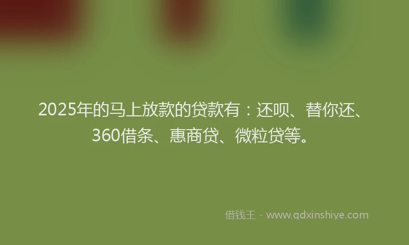 2025年的马上放款的贷款有：还呗、替你还、360借条、惠商贷、微粒贷等。
