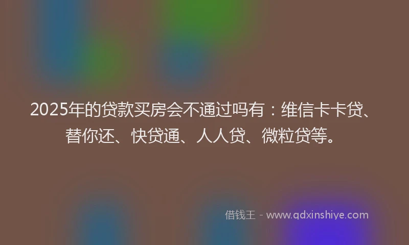 2025年的贷款买房会不通过吗有：维信卡卡贷、替你还、快贷通、人人贷、微粒贷等。