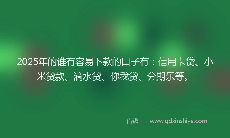 2025年的谁有容易下款的口子有：信用卡贷、小米贷款、滴水贷、你我贷、分期乐等。
