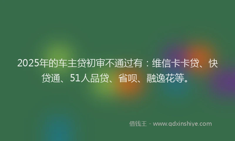 2025年的车主贷初审不通过有：维信卡卡贷、快贷通、51人品贷、省呗、融逸花等。