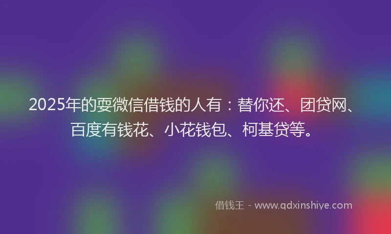 2025年的耍微信借钱的人有：替你还、团贷网、百度有钱花、小花钱包、柯基贷等。