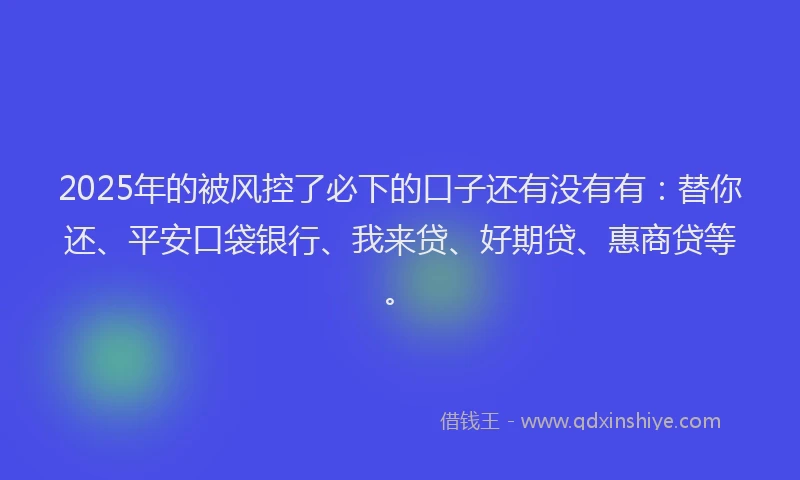 2025年的被风控了必下的口子还有没有有：替你还、平安口袋银行、我来贷、好期贷、惠商贷等。