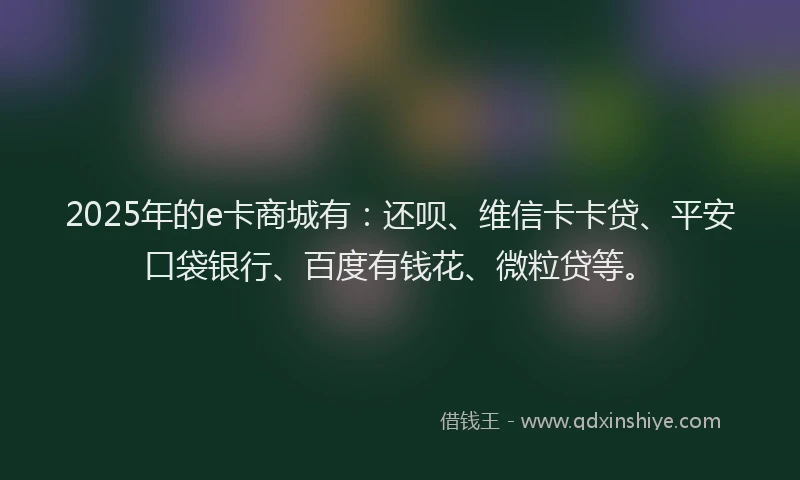2025年的e卡商城有：还呗、维信卡卡贷、平安口袋银行、百度有钱花、微粒贷等。