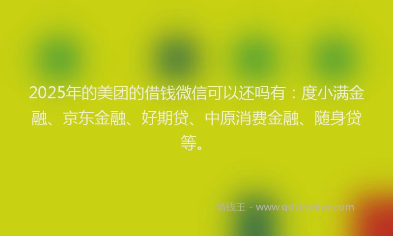 2025年的美团的借钱微信可以还吗有：度小满金融、京东金融、好期贷、中原消费金融、随身贷等。