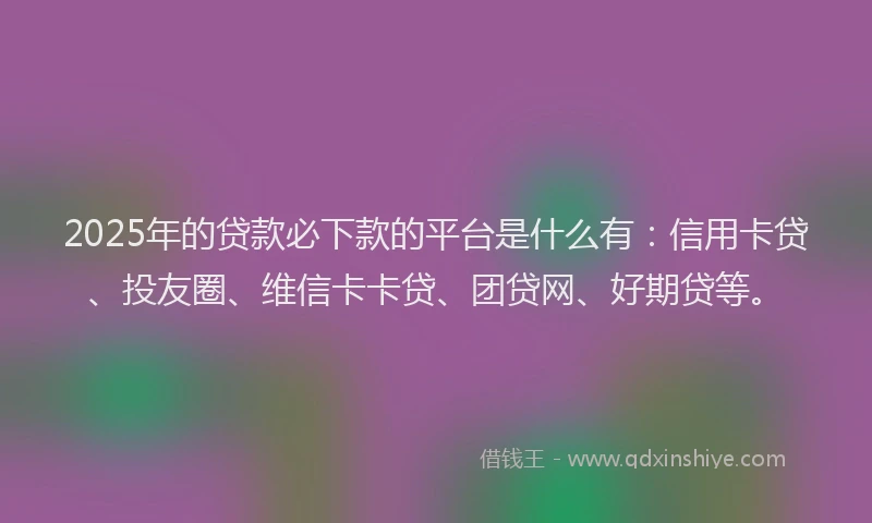 2025年的贷款必下款的平台是什么有：信用卡贷、投友圈、维信卡卡贷、团贷网、好期贷等。