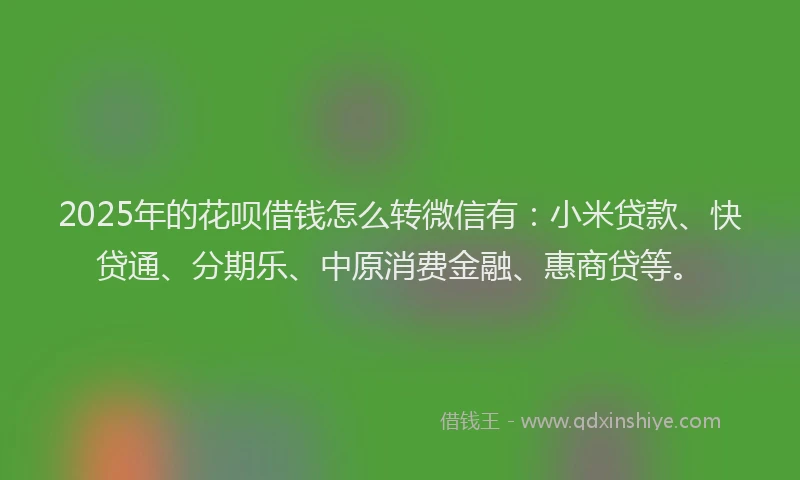 2025年的花呗借钱怎么转微信有：小米贷款、快贷通、分期乐、中原消费金融、惠商贷等。