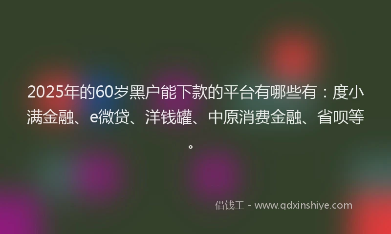 2025年的60岁黑户能下款的平台有哪些有：度小满金融、e微贷、洋钱罐、中原消费金融、省呗等。