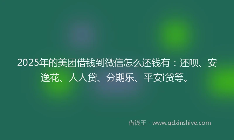 2025年的美团借钱到微信怎么还钱有：还呗、安逸花、人人贷、分期乐、平安i贷等。