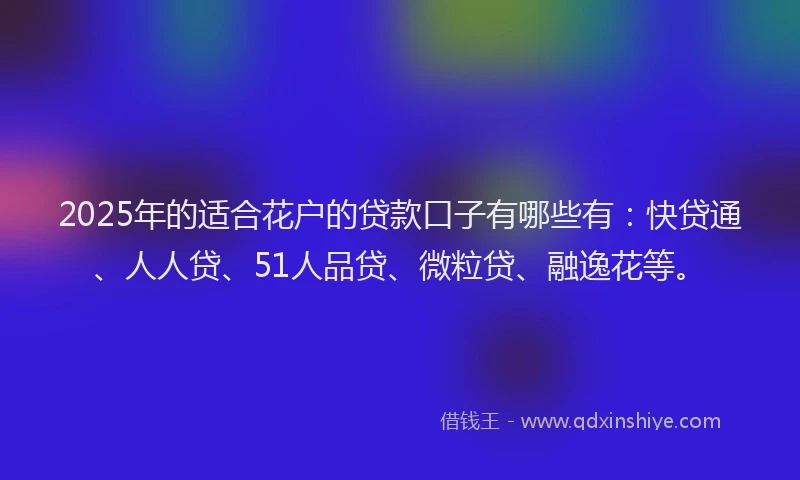 2025年的适合花户的贷款口子有哪些有：快贷通、人人贷、51人品贷、微粒贷、融逸花等。