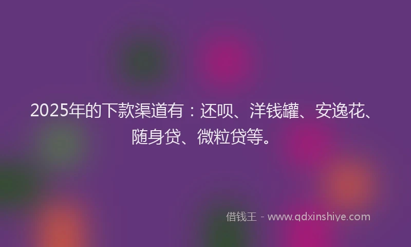 2025年的下款渠道有：还呗、洋钱罐、安逸花、随身贷、微粒贷等。