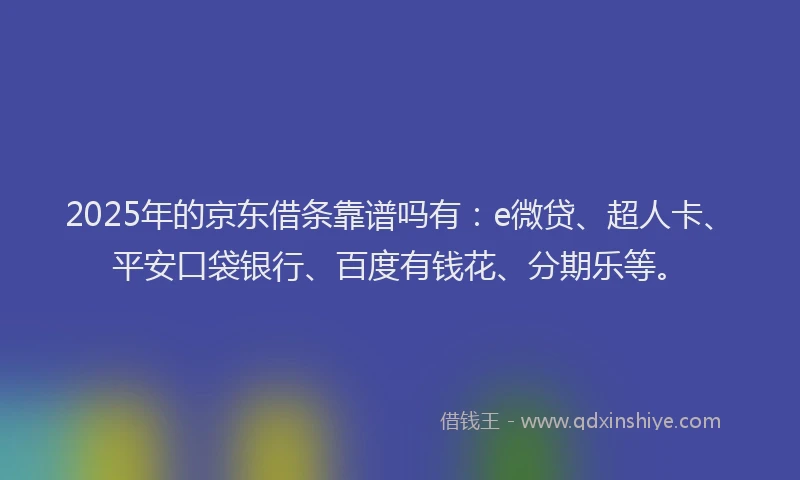 2025年的京东借条靠谱吗有：e微贷、超人卡、平安口袋银行、百度有钱花、分期乐等。